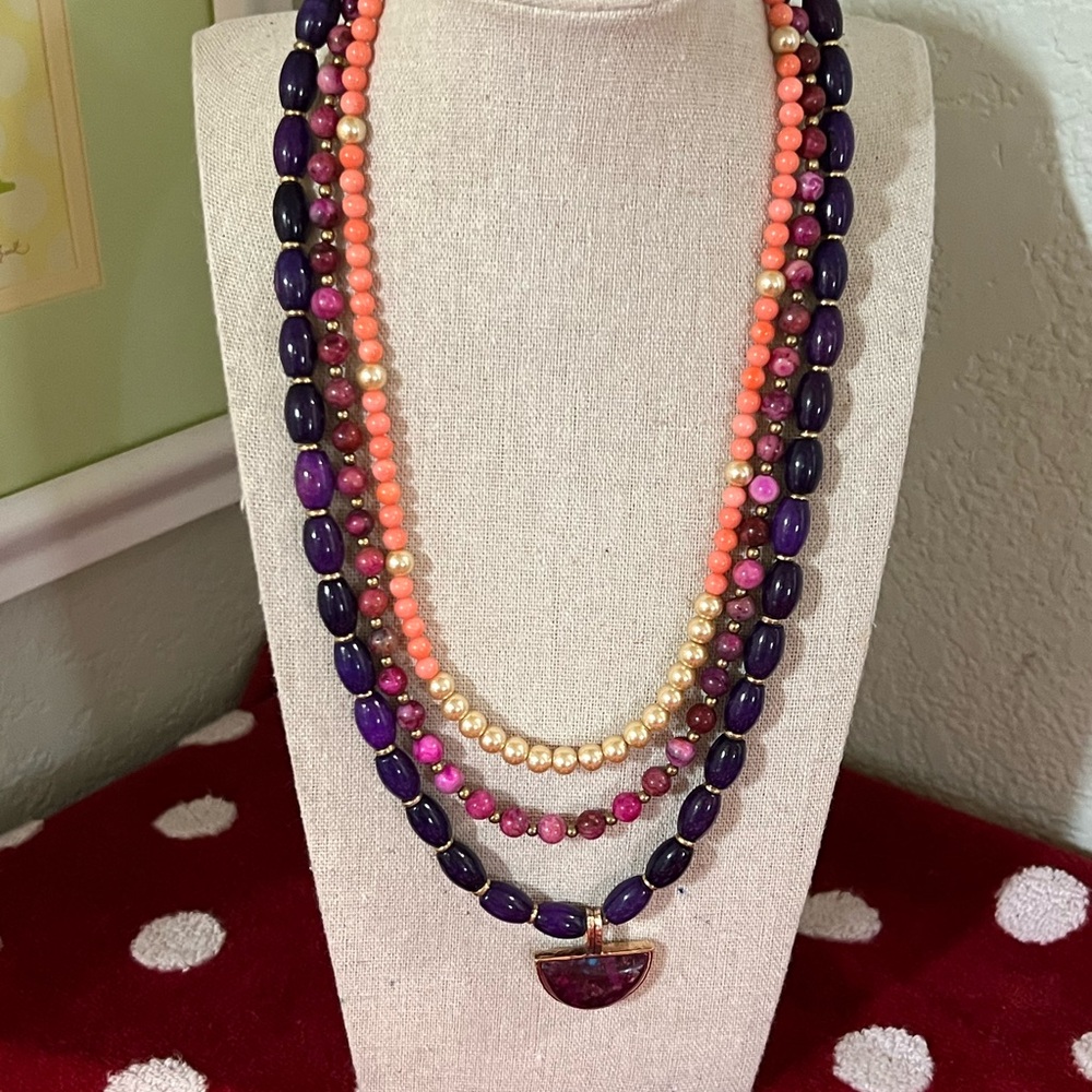 NWT Barse Purple & coral Multi Strand Beaded Necklace #BJNK